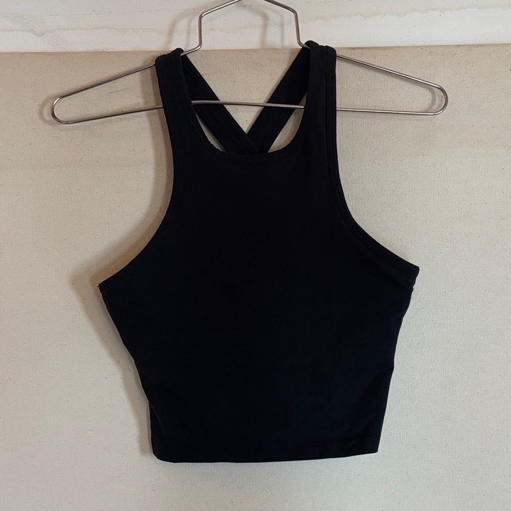 Beyond Yoga Black Racerback Crop Top low impact sports bra (S)